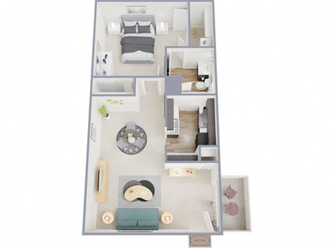 Floor plan for 1 bed, 1 bath, 600 sqft